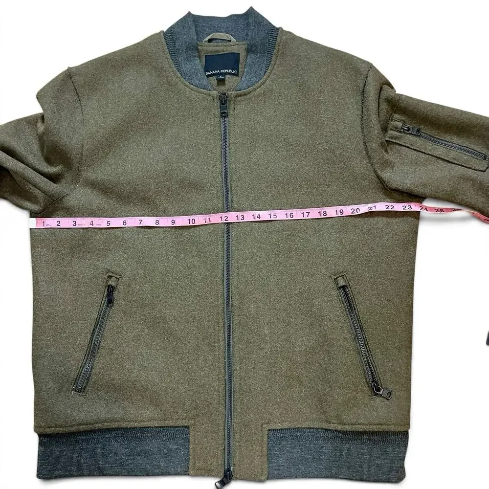 Banana Republic Mario Bellucci Italian Melton Wool Bomber Jacket Mens Sz L Olive